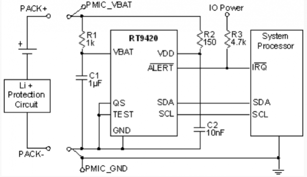 立琦RT9420單節鋰離子電池電量計芯片電路圖